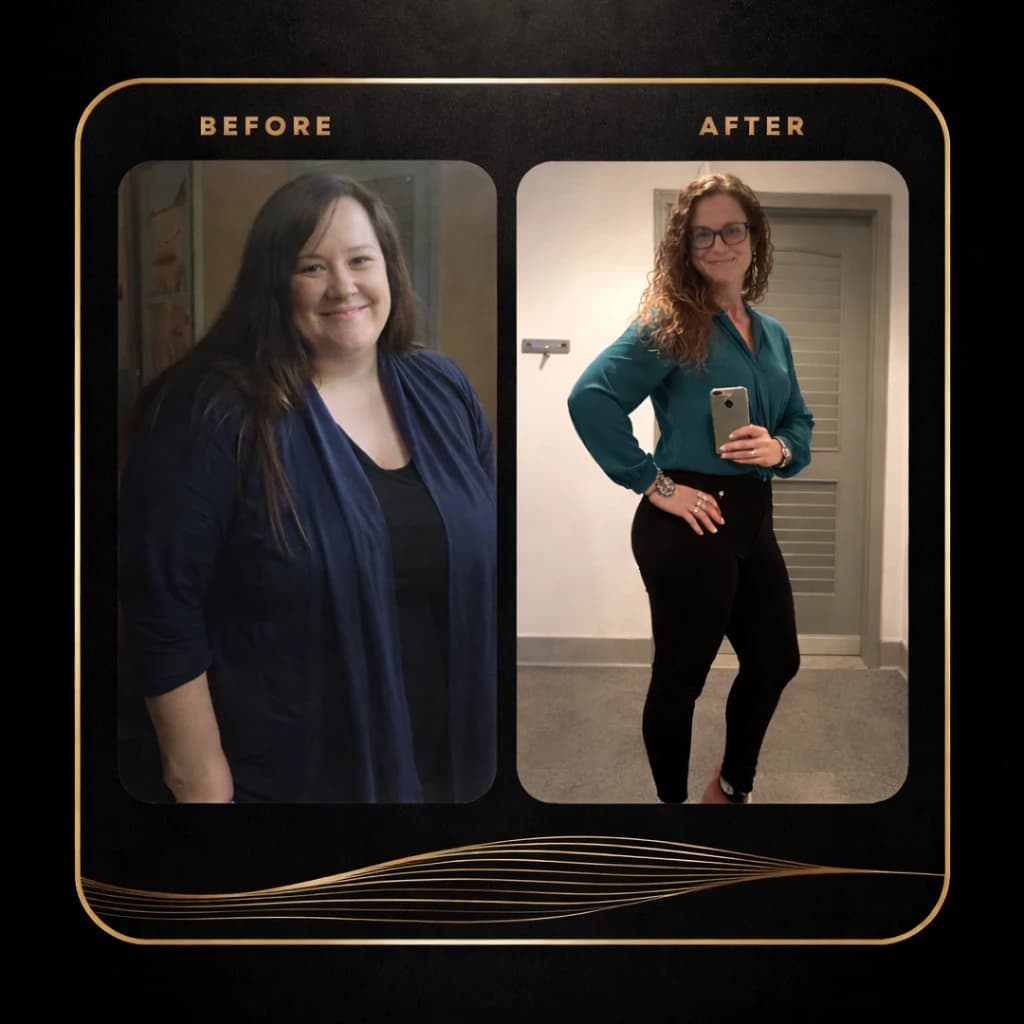Amy before and after transformation, as published on CoachRx