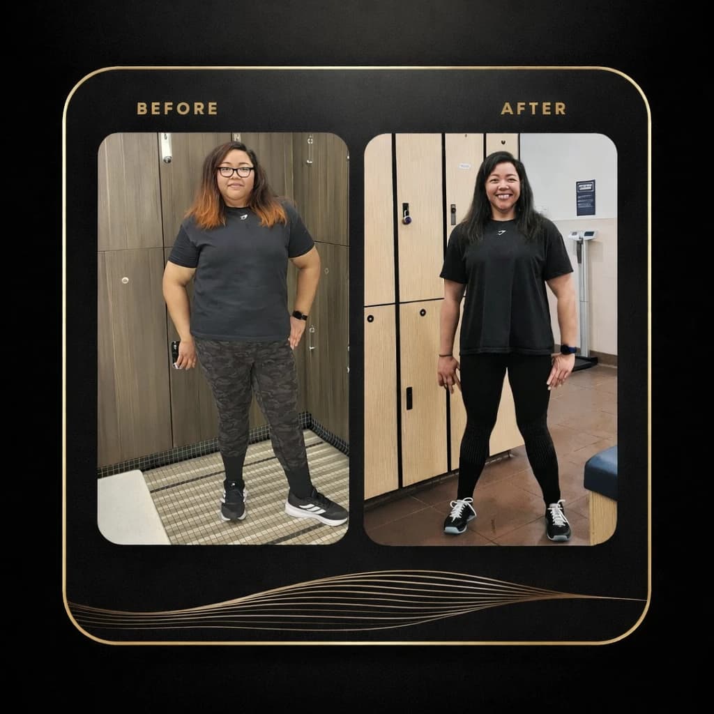 Audrey before and after transformation, as published on CoachRx