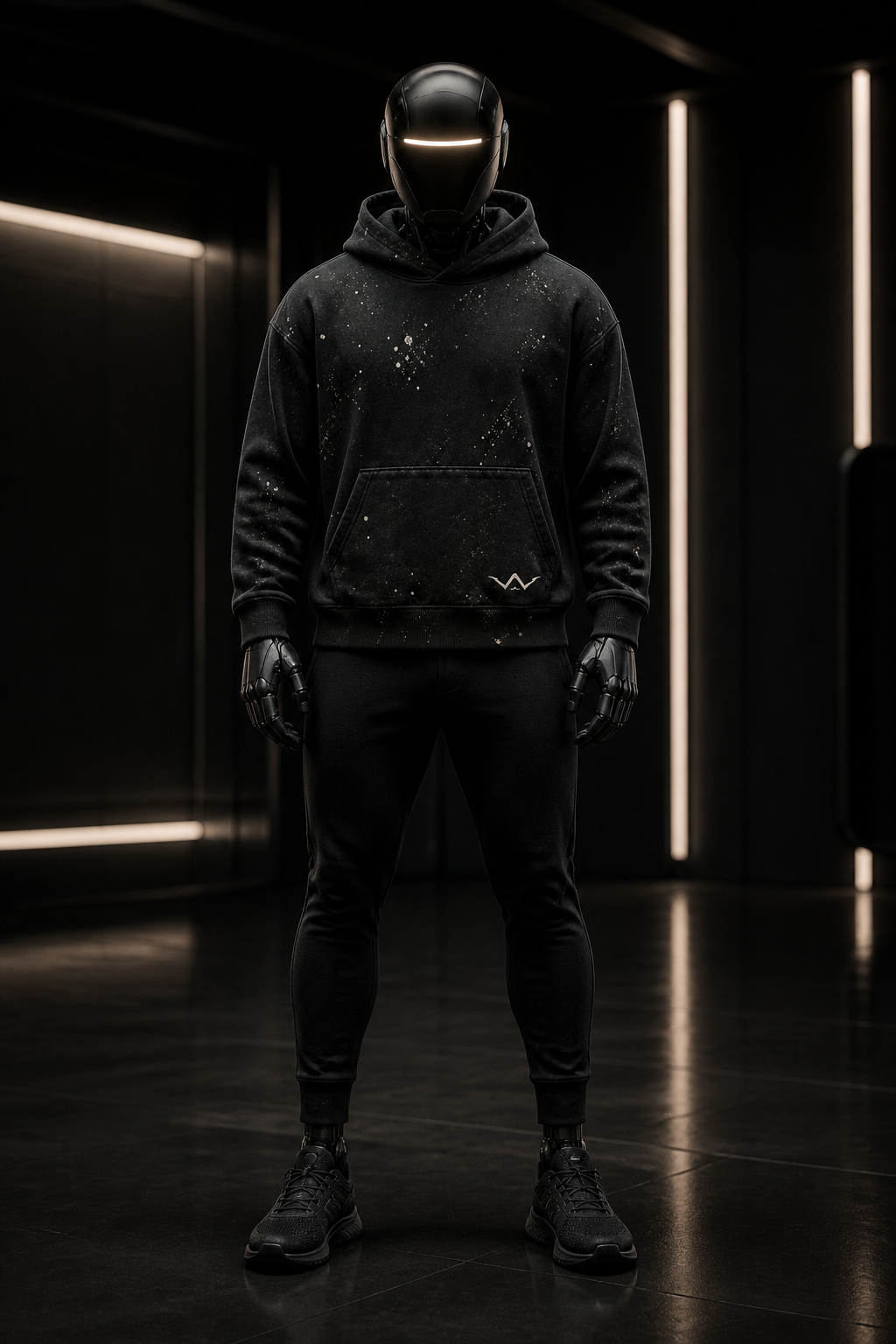Fitness robot model wearing the Wavēdo training hoodie